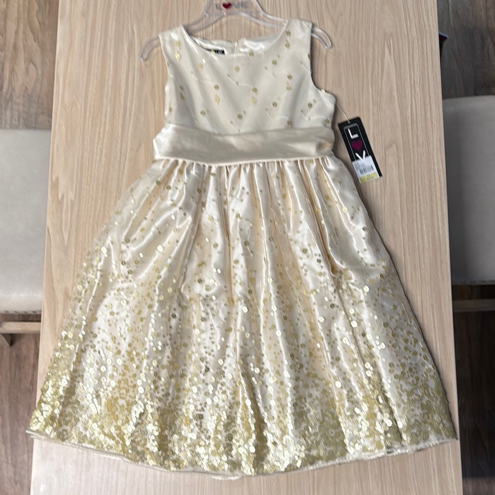 Love Cream and Gold Sequin Kids Dress
